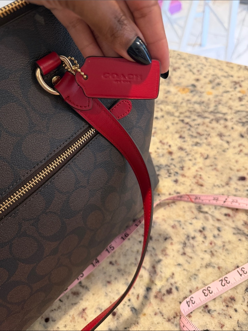 COACH Signature Tote with Red Leather Trim - Picture 16 of 16